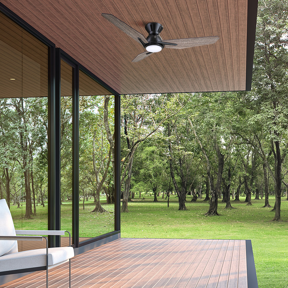 Stay comfortable all the time with this 48 inch flush mounted outdoor ceiling fan with wood color in your living outdoor space, featuring a reversible and quiet 10-speed DC motor.