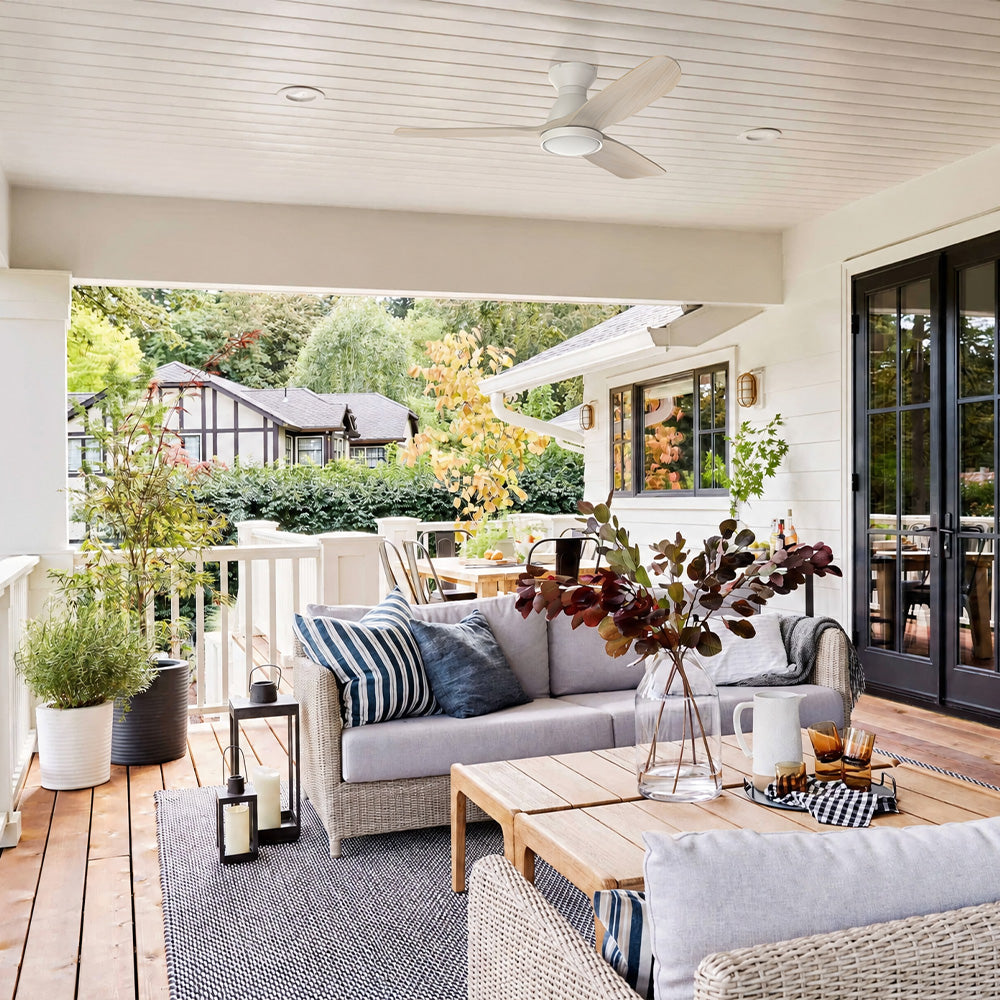 This smafan Colmar outdoor ceiling fan with smart and 10-speed control is the perfect decoration for any outdoor living space.