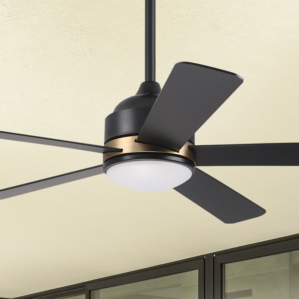 Smafan Carro Soran 52 inch smart ceiling fan designed with Black finish, elegant Black Plywood blades and has an integrated 3000K LED warm light.