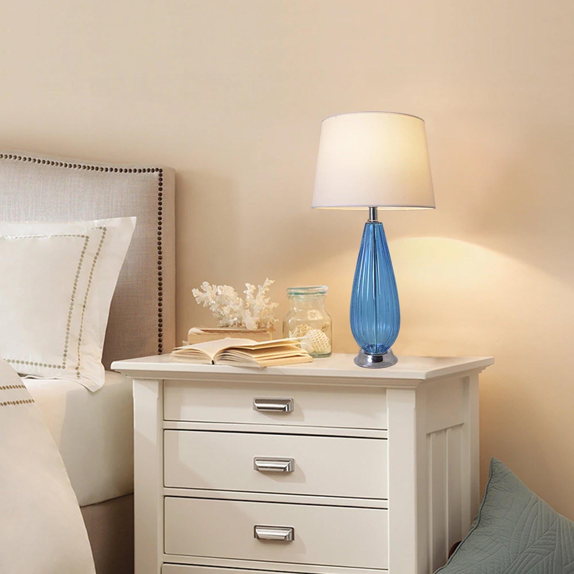Magnolia Translucent Glass Table Lamp 28" - Sky Blue/Ivory White (Set of 2)