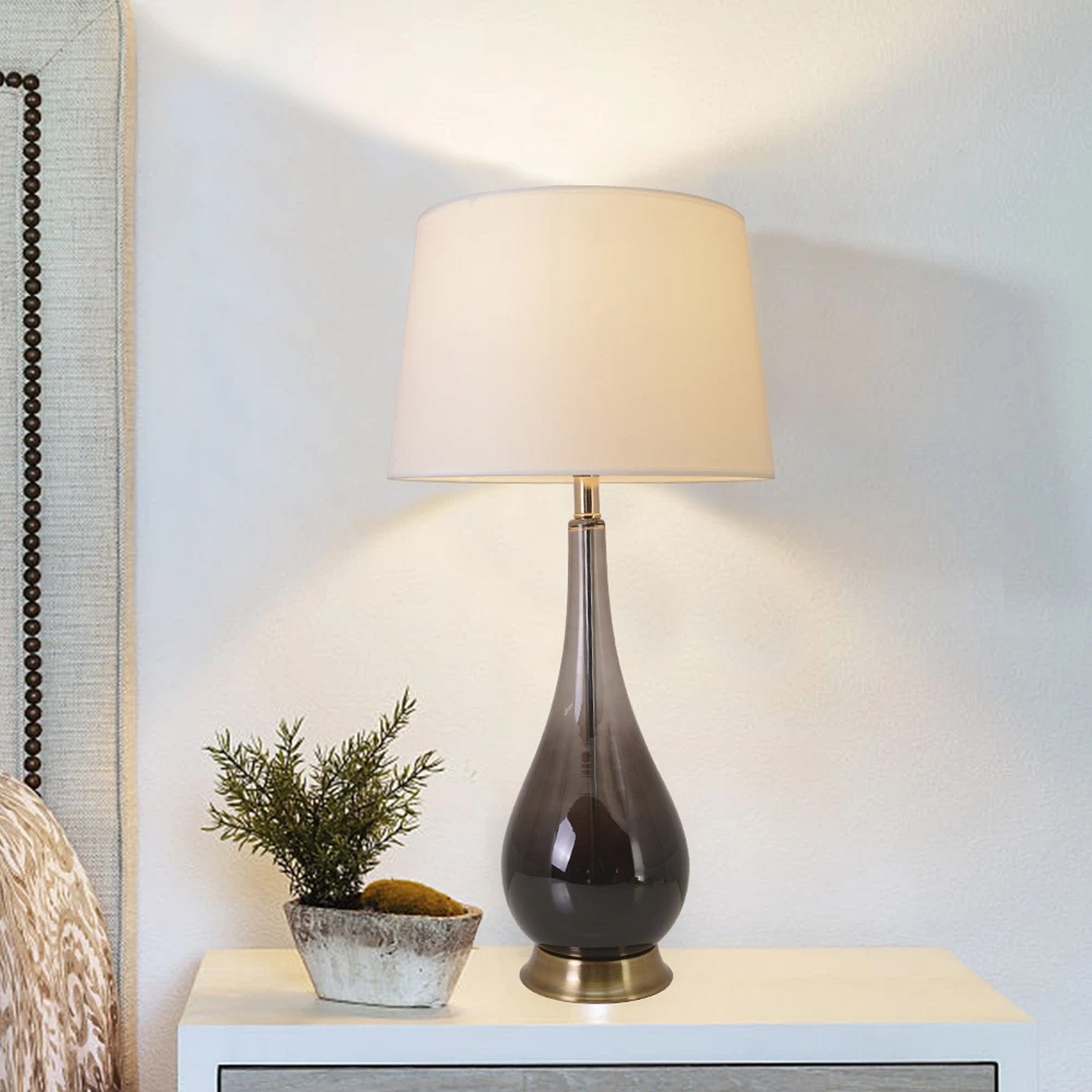 Tulip Big Translucent Ombre Glass Table Lamp 30" - Smoke Gray Ombre/Creme (Set of 2)