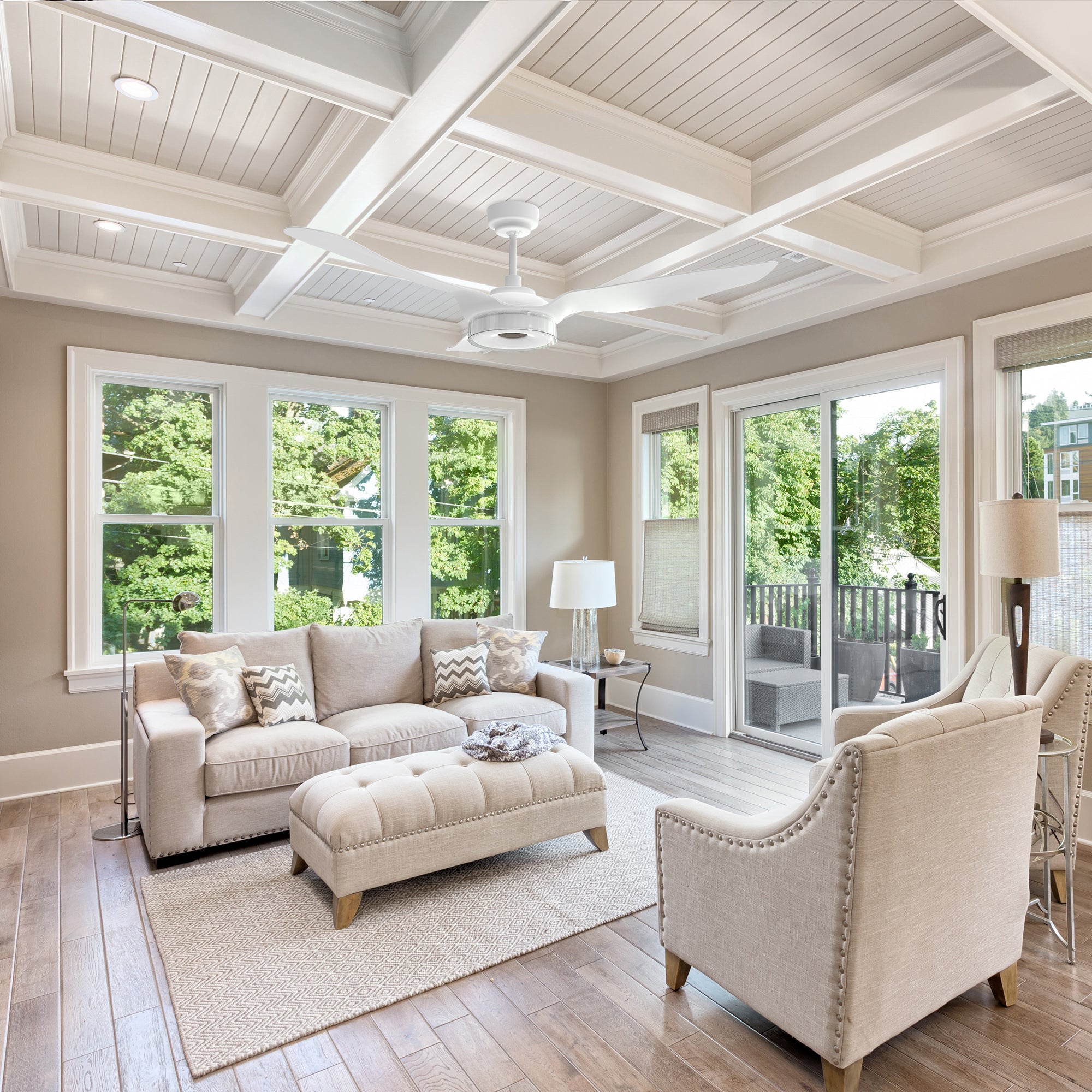 Icebreaker 60‘’ smart fan delivers high and energy-efficient airflow in a sleek design. With dimmable integrated LED, 10-speed whisper-quiet DC motor, available remote, phone app, and voice integration control, and airfoils in classic white or black or clear, Icebreaker helps you enjoy your better life.