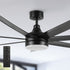 Daventry 65-inch black ceiling fan with LED light and remote control, designed for large indoor spaces with energy-saving DC motor technology. 