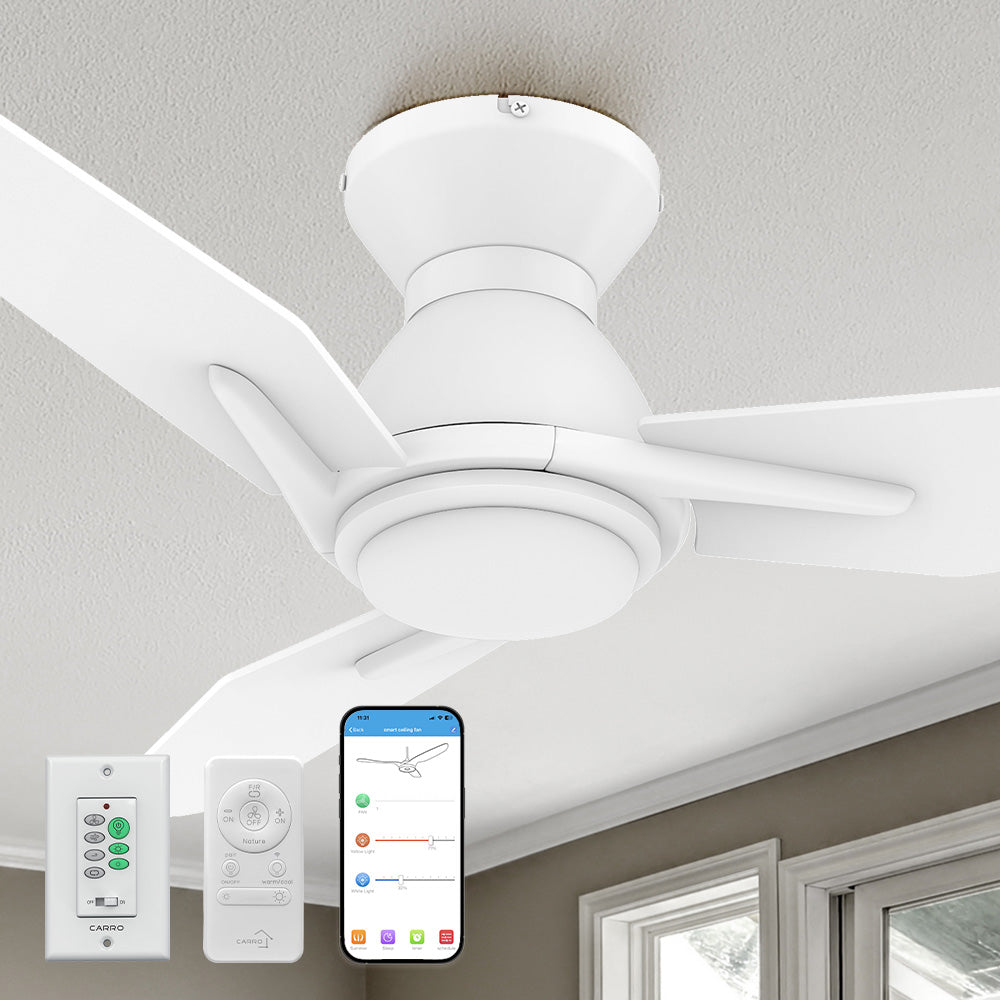 Carro Smafan Brooks 48 inch smart ceiling fans remote and wall control, use elegant Plywood blades and has an integrated 4000K LED daylight.