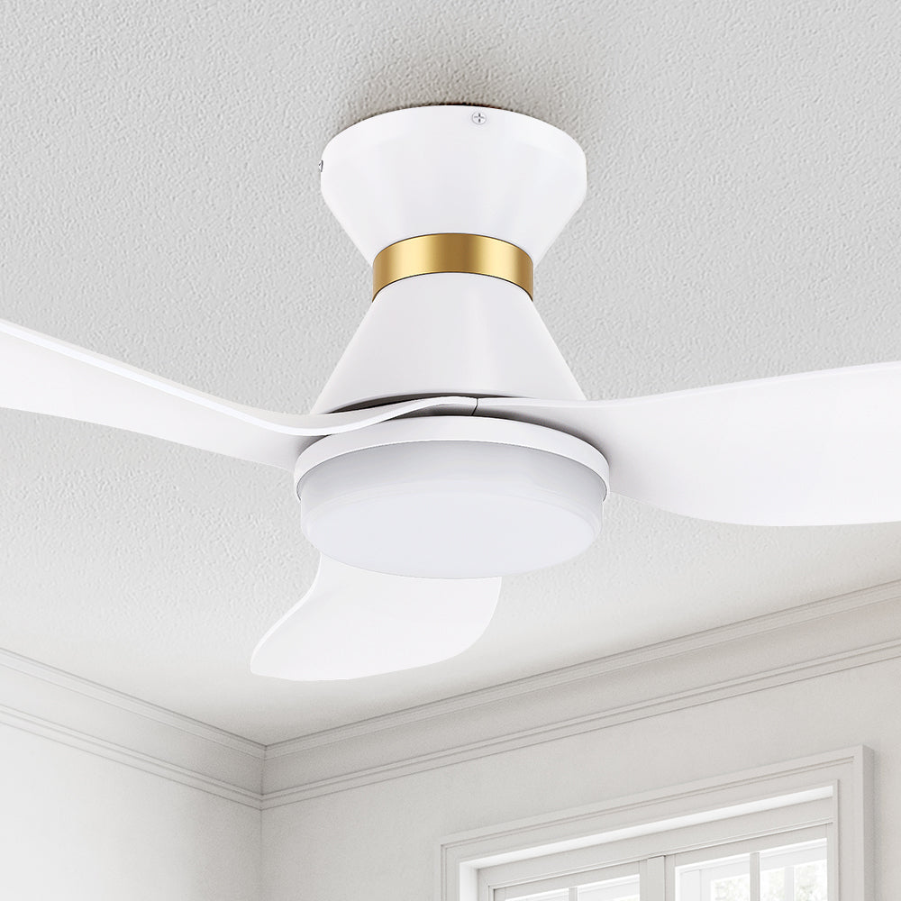 The Smafan Joliet Smart Ceiling Fan with 3 blades and a 45-iade of nch blade sweep with a swift modern appearance. Its compact size is perfect for smaller bedrooms. 