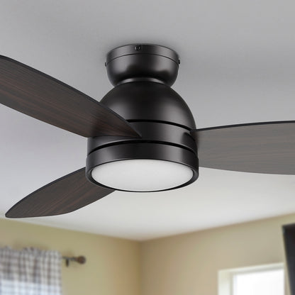 44inch low-profile remote ceiling fan with dimmable led  light and 10-speed whisper-quiet dc motor. 