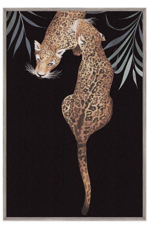 The whole embroidery artwork about the couples of leopards are snuggling together