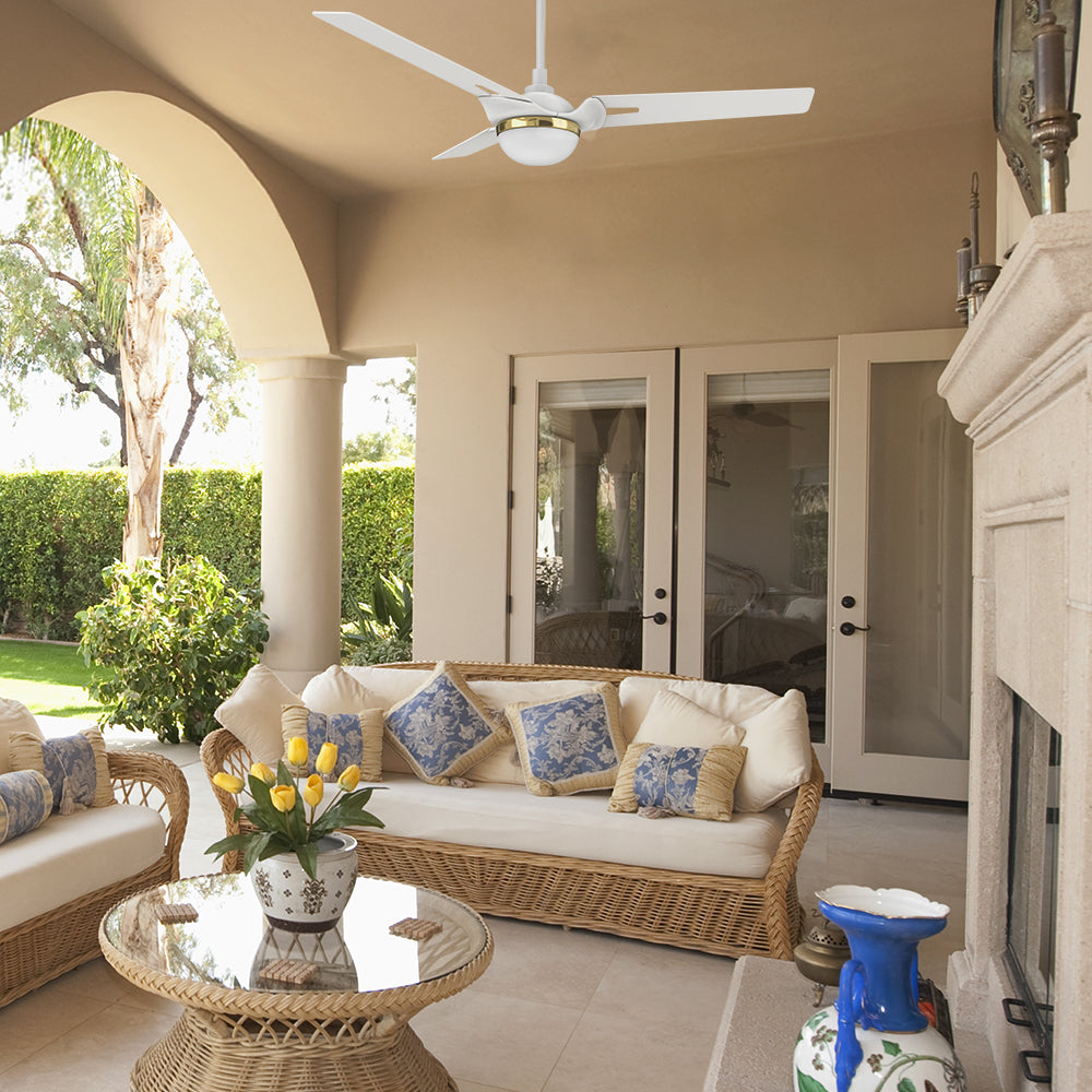 Upgrade your outdoor space with this Smafan damp-rated ceiling fan, complete with an integrated LED light and smart features enable. 