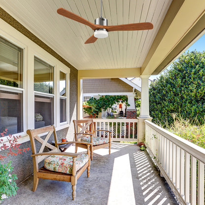 This Eton low-profile outdoor ceiling fan features a reversible motor and smart home functions, making it a versatile and stylish addition to any outdoor living area 