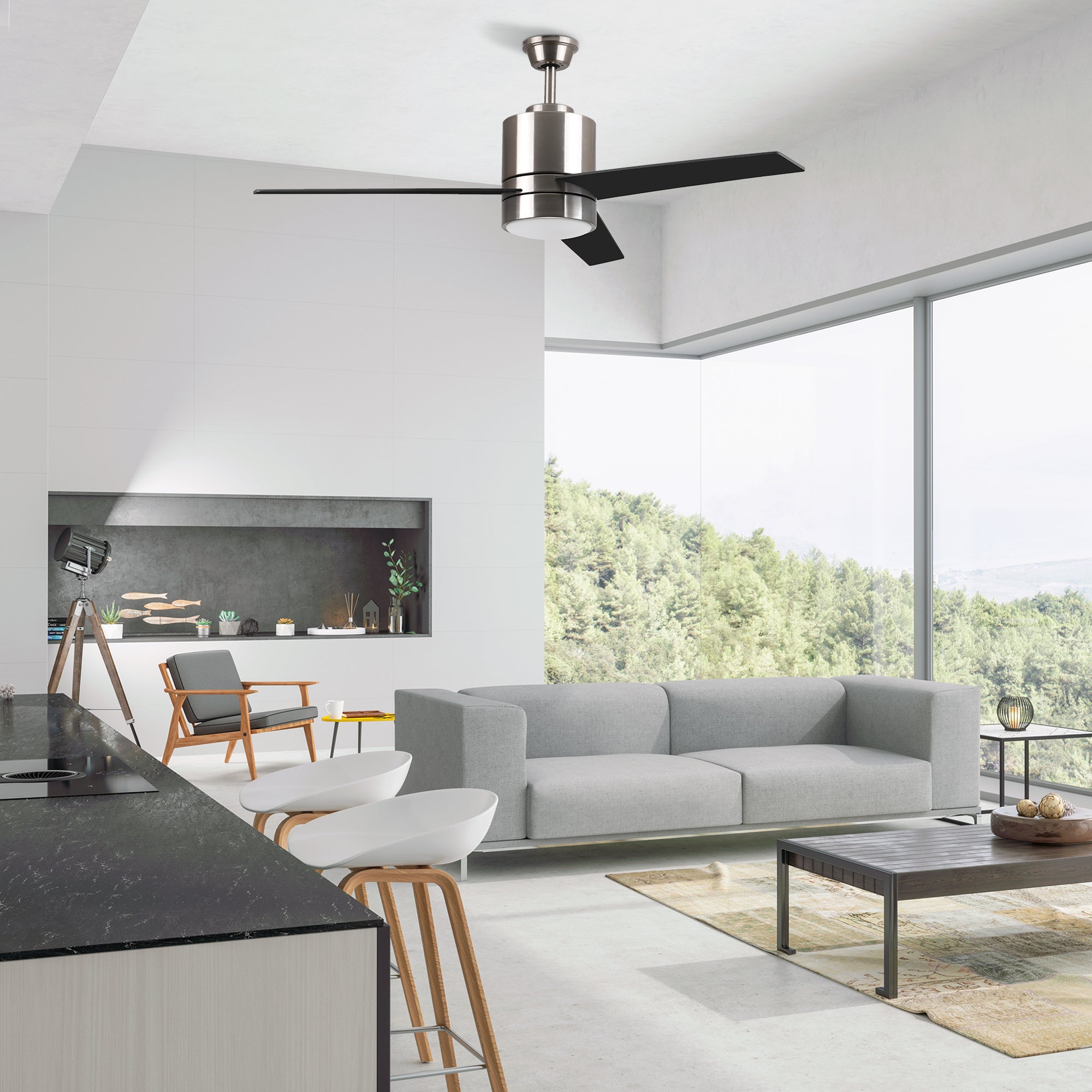 This Ranger Wifi smart ceiling fan is a simplicity designing with elegant Plywood reversible black and light wood blades and has an integrated 3000K LED warm light. The fan features wall control, Wi-Fi apps, Siri Shortcut and Voice control technology (compatible with Amazon Alexa and Google Home Assistant ) to set fan preferences. 