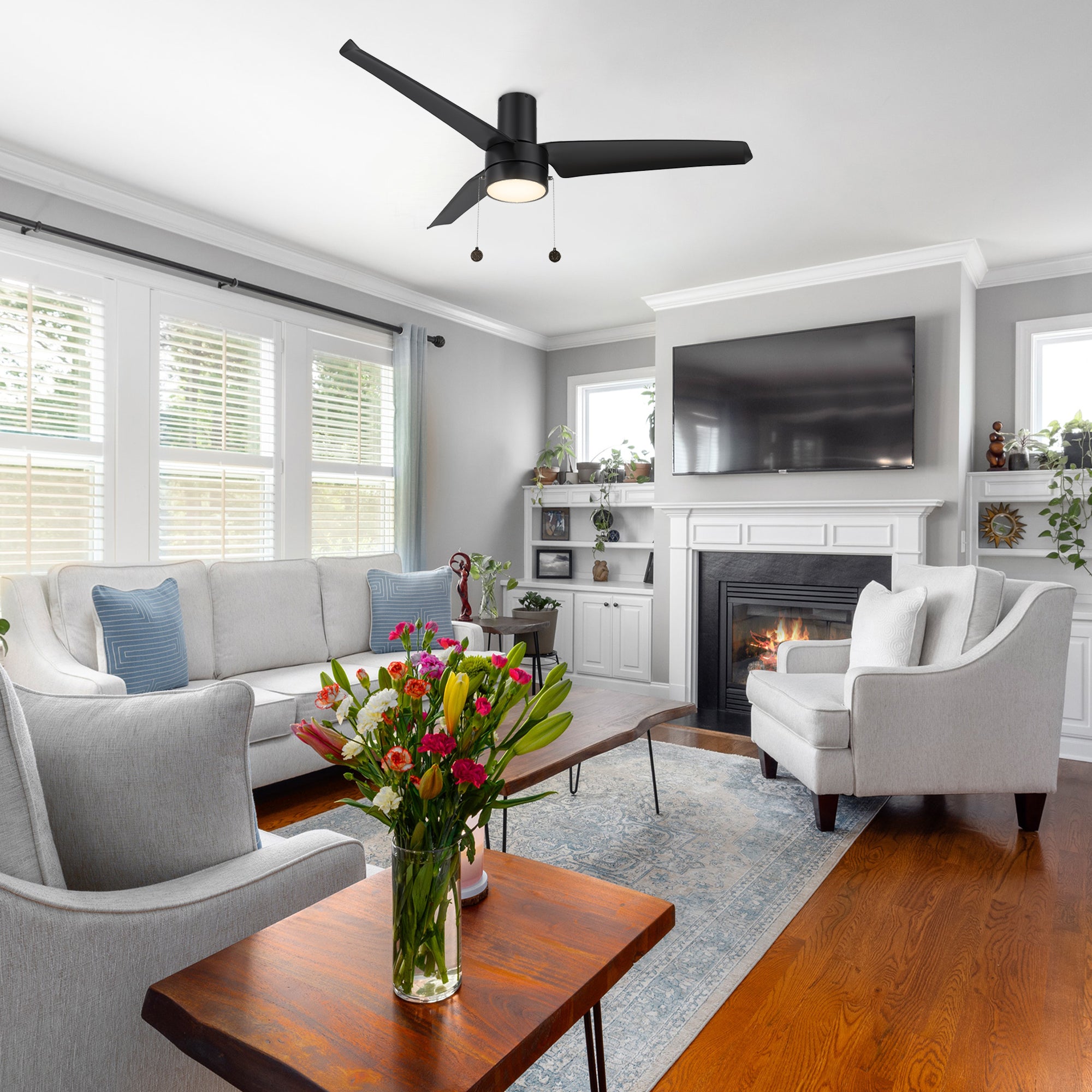 Smafan Carro Vesper 52 inch pull chain ceiling fan with lights perfect for large indoor living spaces. 
