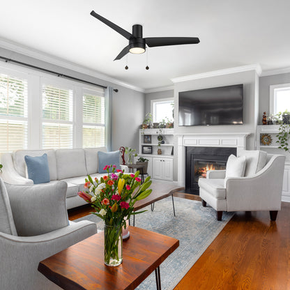 Smafan Carro Vesper 52 inch pull chain ceiling fan with lights perfect for large indoor living spaces. 