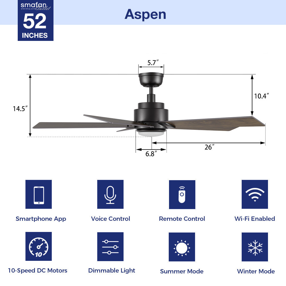 The fan blades size of Carro Aspen outdoor ceiling fan with light. 