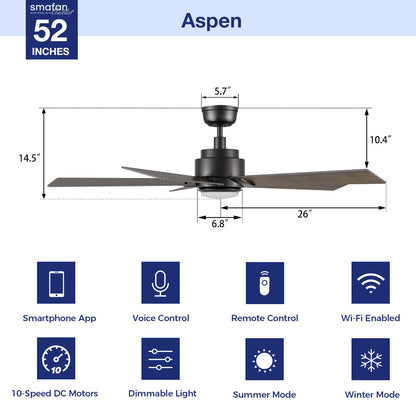 The fan blades size of Carro Aspen outdoor ceiling fan with light. 