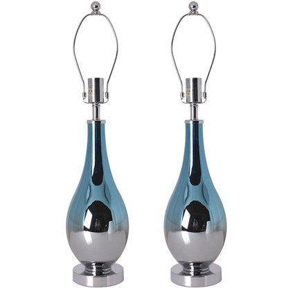 Carro Home Tulip Ombre Droplet Glass Table Lamp 28" - Blue Chrome Ombre/Creme (Set of 2) 